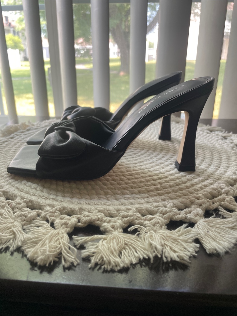 Marc Fisher Black Knotted Mule Heels